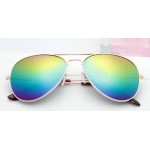 Rainbow Oversized Aviator Rider Mirror Polarized Lens Gold Frame Vintage Sunglasses
